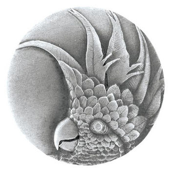 Notting Hill Tropical Collection 2'' Diameter Large Cockatoo Right Side Round Cabinet Knob in Antique Pewter, 2'' Diameter x 7/8'' D