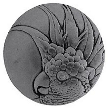 Notting Hill Tropical Collection 2'' Diameter Large Cockatoo Right Side Round Cabinet Knob in Brilliant Pewter, 2'' Diameter x 7/8'' D