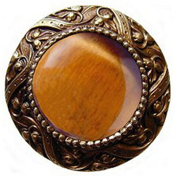 Knob, Victorian Jewel, Tiger Eye, Antique Brass