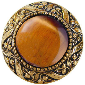 Knob, Victorian Jewel, Tiger Eye, Brite Brass
