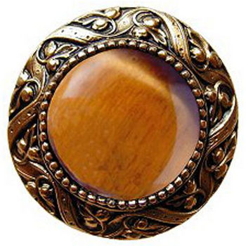 Knob, Victorian Jewel, Tiger Eye, 24K Gold Plate