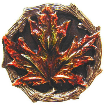 Knob, Maple Leaf, Hand Tinted Brass