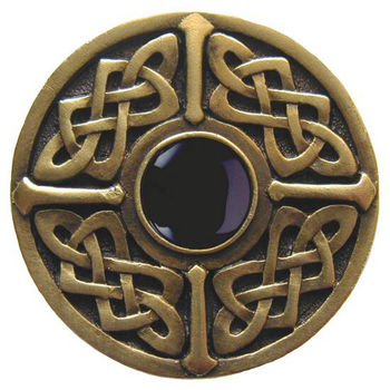 Knob, Celtic Jewel, Black Onyx, Antique Brass