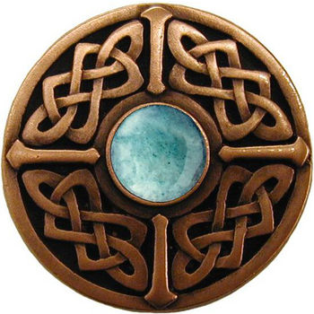 Knob, Celtic Jewel, Green Aventurine, Antique Copper