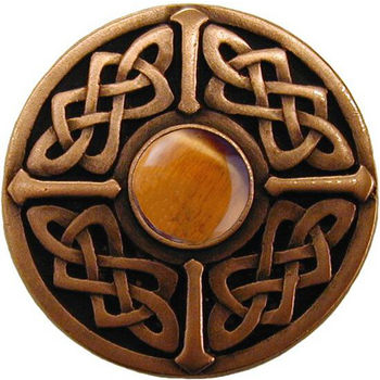 Knob, Celtic Jewel, Tiger Eye, Antique Copper