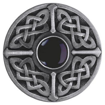 Knob, Celtic Jewel, Black Onyx, Antique Pewter