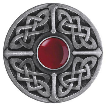 Knob, Celtic Jewel, Red Carnelian, Antique Pewter