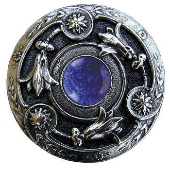 Notting Hill Jewels Collection 1-3/8" Diameter Jeweled Lily Round Knob in Brite Nickel with Blue Sodalite Natural Stone, 1-3/8" Diameter x 1-1/8" D