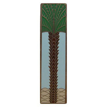 Notting Hill Tropical Collection 4'' Wide Royal Palm/Pale Blue (Vertical) Cabinet Pull in Enameled Antique Brass, 4'' W x 7/8'' D x 1'' H