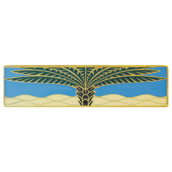 Notting Hill Tropical Collection 4'' Wide Royal Palm/Periwinkle (Horizontal) Cabinet Pull in Enameled Antique Brass, 4'' W x 7/8'' D x 1'' H
