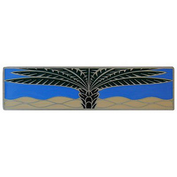 Notting Hill Tropical Collection 4'' Wide Royal Palm/Periwinkle (Horizontal) Cabinet Pull in Enameled Antique Pewter, 4'' W x 7/8'' D x 1'' H