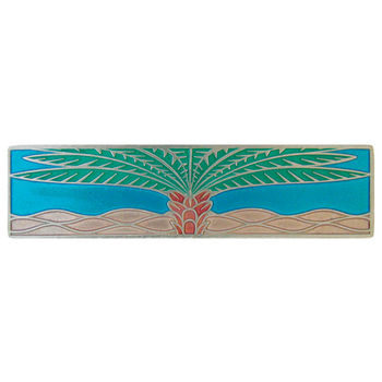 Notting Hill Tropical Collection 4'' Wide Royal Palm/Turquoise (Horizontal) Cabinet Pull in Enameled Brilliant Pewter, 4'' W x 7/8'' D x 1'' H