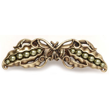 Notting Hill Kitchen Garden Collection 5'' Wide Pearly Peapod Cabinet Pull in Antique Brass, 5'' W x 1-1/8'' D x 1-1/2'' H