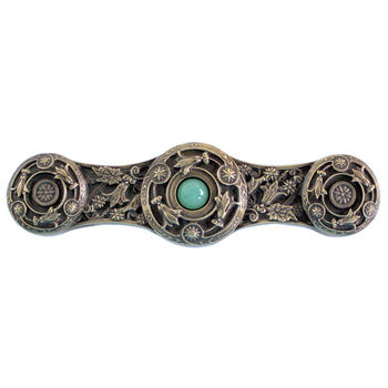 Notting Hill Jewels Collection 3-7/8'' Wide Jeweled Lily Cabinet Pull in Antique Brass with Green Aventurine Natural Stone Center, 3-7/8'' W x 7/8'' D x 1-1/16'' H