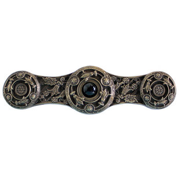 Notting Hill Jewels Collection 3-7/8'' Wide Jeweled Lily Cabinet Pull in Antique Brass with Onyx Natural Stone Center, 3-7/8'' W x 7/8'' D x 1-1/16'' H
