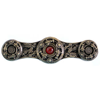 Notting Hill Jewels Collection 3-7/8'' Wide Jeweled Lily Cabinet Pull in Antique Brass with Red Carnelian Natural Stone Center, 3-7/8'' W x 7/8'' D x 1-1/16'' H