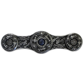 Notting Hill Jewels Collection 3-7/8'' Wide Jeweled Lily Cabinet Pull in Antique Pewter with Blue Sodalite Natural Stone Center, 3-7/8'' W x 7/8'' D x 1-1/16'' H