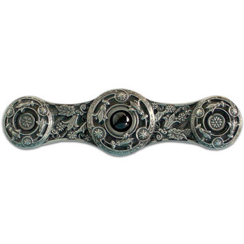 Notting Hill Jewels Collection 3-7/8'' Wide Jeweled Lily Cabinet Pull in Antique Pewter with Onyx Natural Stone Center, 3-7/8'' W x 7/8'' D x 1-1/16'' H