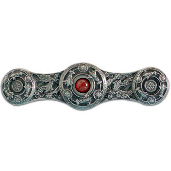 Notting Hill Jewels Collection 3-7/8'' Wide Jeweled Lily Cabinet Pull in Antique Pewter with Red Carnelian Natural Stone Center, 3-7/8'' W x 7/8'' D x 1-1/16'' H