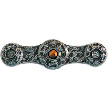 Notting Hill Jewels Collection 3-7/8'' Wide Jeweled Lily Cabinet Pull in Antique Pewter with Tiger Eye Natural Stone Center, 3-7/8'' W x 7/8'' D x 1-1/16'' H