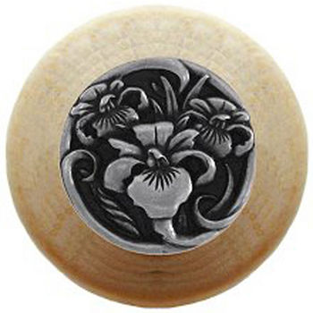 Notting Hill Nouveau Collection 1-1/2'' Diameter River Iris Natural Wood Round Knob in Brilliant Pewter, 1-1/2'' Diameter x 1-1/8'' D