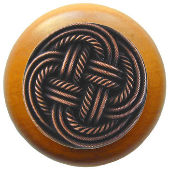 Notting Hill Pastimes Collection 1-1/2'' Diameter Classic Weave Maple Wood Round Knob in Antique Copper, 1-1/2'' Diameter x 1-1/8'' D