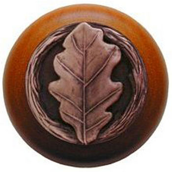 Notting Hill Leaves Collection 1-1/2'' Diameter Oak Leaf Cherry Wood Round Knob in Antique Copper, 1-1/2'' Diameter x 1-1/8'' D