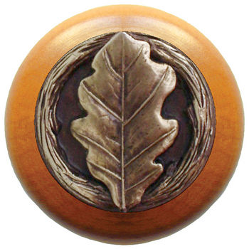 Notting Hill Leaves Collection 1-1/2'' Diameter Oak Leaf Maple Wood Round Knob in Antique Brass, 1-1/2'' Diameter x 1-1/8'' D