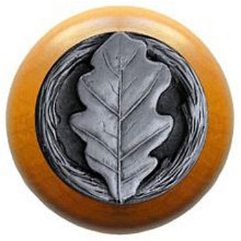 Notting Hill Leaves Collection 1-1/2'' Diameter Oak Leaf Maple Wood Round Knob in Antique Pewter, 1-1/2'' Diameter x 1-1/8'' D