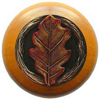 Notting Hill Leaves Collection 1-1/2'' Diameter Oak Leaf Maple Wood Round Knob in Brass Hand Tinted, 1-1/2'' Diameter x 1-1/8'' D