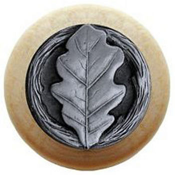 Notting Hill Leaves Collection 1-1/2'' Diameter Oak Leaf Natural Wood Round Knob in Antique Pewter, 1-1/2'' Diameter x 1-1/8'' D