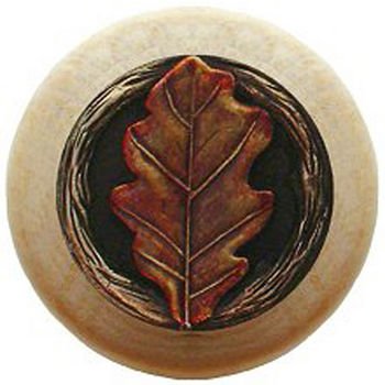 Notting Hill Leaves Collection 1-1/2'' Diameter Oak Leaf Natural Wood Round Knob in Brass Hand Tinted, 1-1/2'' Diameter x 1-1/8'' D