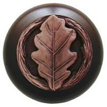 Notting Hill Leaves Collection 1-1/2'' Diameter Oak Leaf Dark Walnut Wood Round Knob in Antique Copper, 1-1/2'' Diameter x 1-1/8'' D