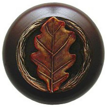 Notting Hill Leaves Collection 1-1/2'' Diameter Oak Leaf Dark Walnut Wood Round Knob in Brass Hand Tinted, 1-1/2'' Diameter x 1-1/8'' D