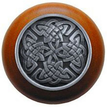 Notting Hill Nouveau Collection 1-1/2'' Diameter Celtic Isles Cherry Wood Round Knob in Antique Pewter, 1-1/2'' Diameter x 1-1/8'' D