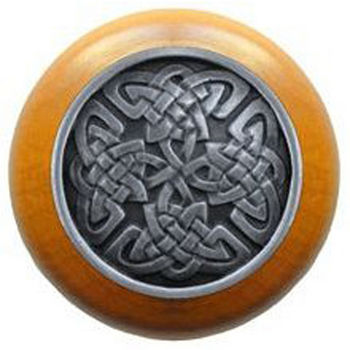 Notting Hill Nouveau Collection 1-1/2'' Diameter Celtic Isles Maple Wood Round Knob in Antique Pewter, 1-1/2'' Diameter x 1-1/8'' D