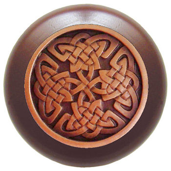 Notting Hill Nouveau Collection 1-1/2'' Diameter Celtic Isles Dark Walnut Wood Round Knob in Antique Copper, 1-1/2'' Diameter x 1-1/8'' D