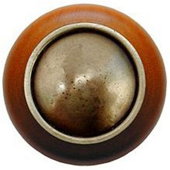 Notting Hill Classic Collection 1-1/2'' Diameter Plain Dome Cherry Wood Round Knob in Antique Brass, 1-1/2'' Diameter x 1-1/8'' D