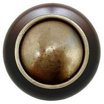 Notting Hill Classic Collection 1-1/2'' Diameter Plain Dome Dark Walnut Wood Round Knob in Antique Brass, 1-1/2'' Diameter x 1-1/8'' D