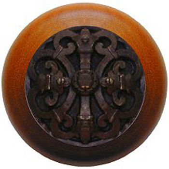 Notting Hill Chateau Collection 1-1/2'' Diameter Chateau Cherry Wood Round Knob in Dark Brass, 1-1/2'' Diameter x 1-1/8'' D