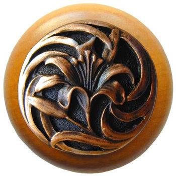 Knob, Tiger Lily, Maple Wood w/ Pewter, Antique Copper