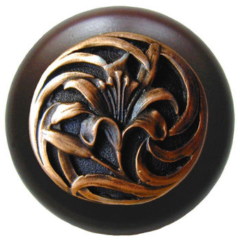 Knob, Tiger Lily, Walnut Wood w/ Pewter, Antique Copper