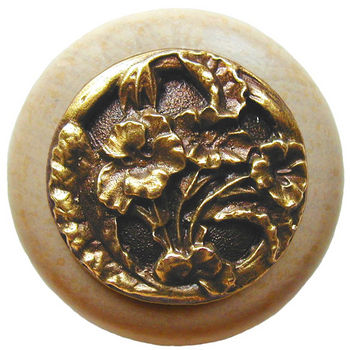 Hibiscus, Natural Wood w/ Pewter Knobs, Antique Brass