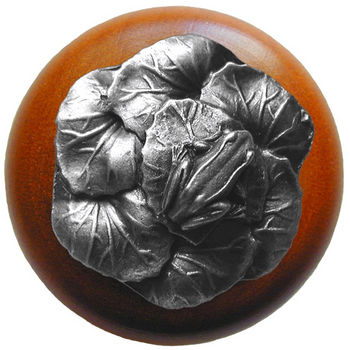 Knob, Leap Frog, Cherry Wood w/ Pewter, Antique Pewter