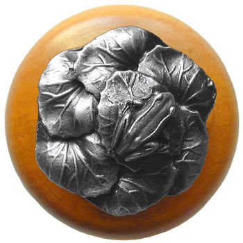 Knob, Leap Frog, Maple Wood w/ Pewter, Antique Pewter