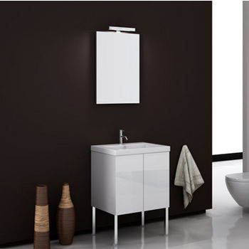 Iotti by Nameeks Space SE01 Floor Standing Single Sink Bathroom Vanity in Glossy White, 23-1/5" Wide (Includes: Main Cabinet, Sink Top, Mirror and Vanity Light)