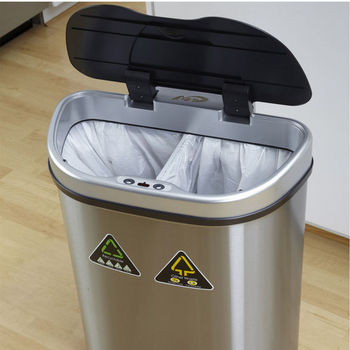 Ninestars Dual Two Compartment 18 Kitchen Garbage Recycle Trash Combo Touchless SS Duo Can