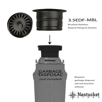 Nantucket Sinks 3.5EDF Series 3-1/2" Diameter Extended Flange Disposal Kitchen Drain, Matte Black