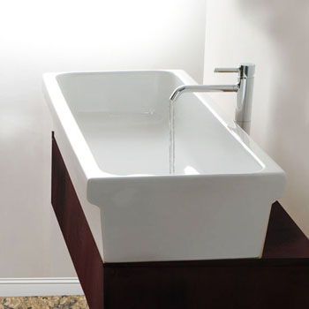 Nantucket Sinks Brant Point Collection 35-1/2" Rectangular Italian Fireclay Vessel Bathroom Sink in Glaze White, 35-1/2" W x 17-3/4" D x 7" H