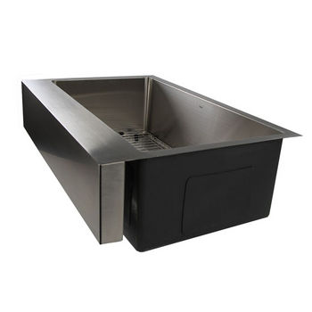 Nantucket Sinks Pro Series Collection Patented Design Undermount Stainless Steel Kitchen Single Bowl Sink with 7" Apron Front in Brushed Satin Stainless Steel, 32-1/2" W x 21-1/4" D x 10" H